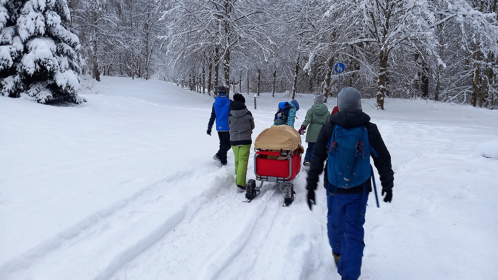 Gruppe macht Ausflug im Schnee