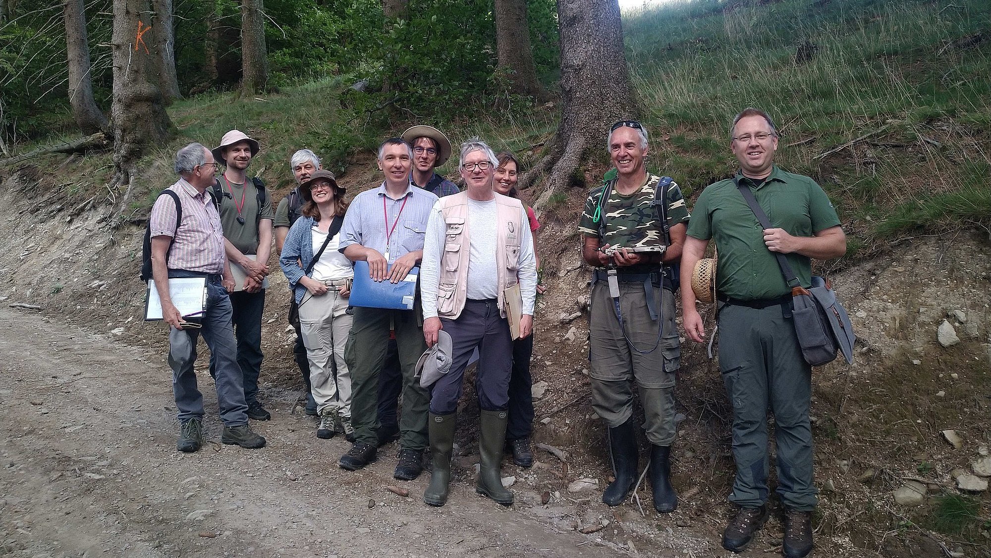 Eine Gruppe von Menschen am Waldrand